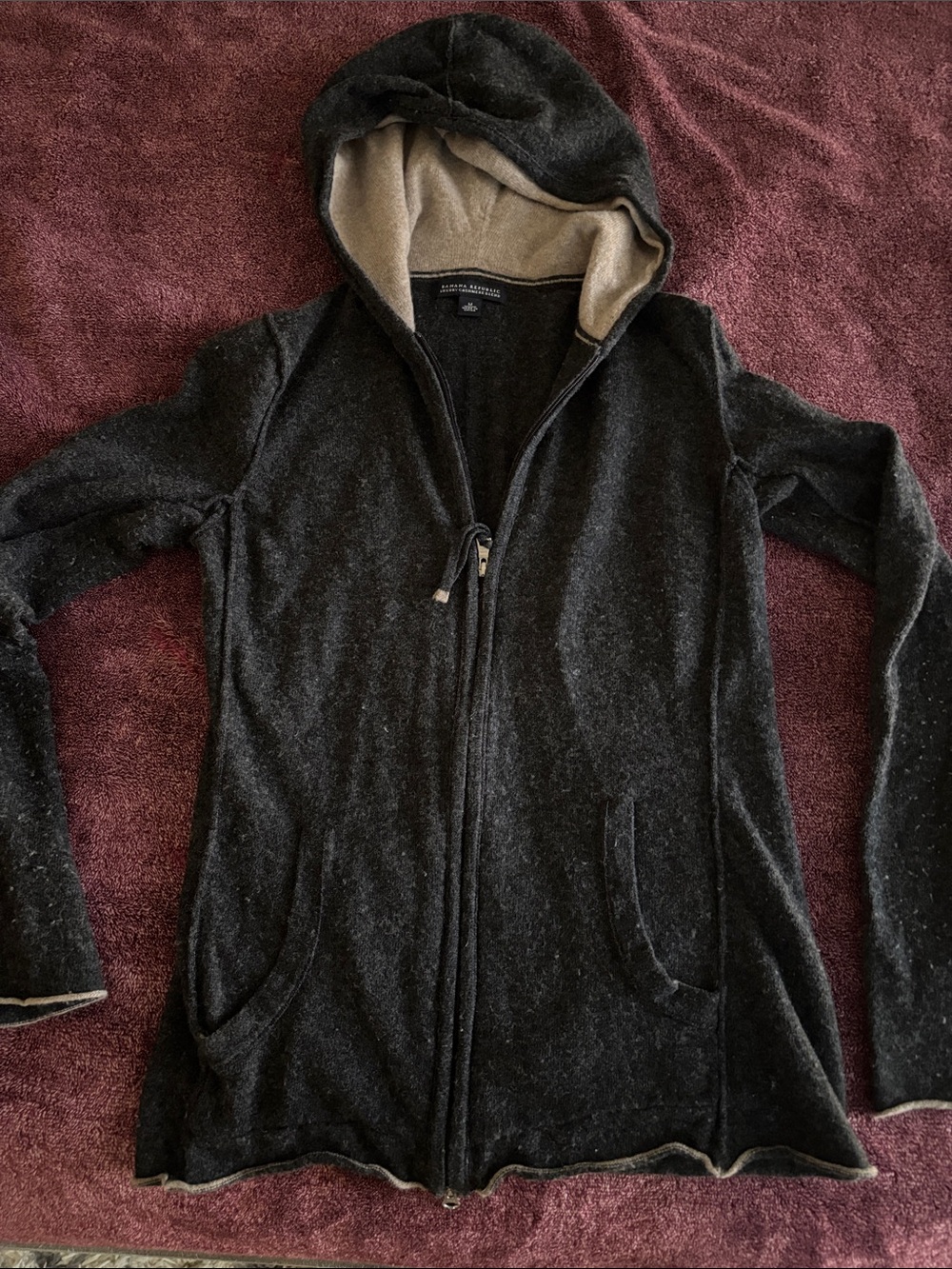 Banana Republic Women's Hooded Zip Jacket in Charcoal with Tan Lining
